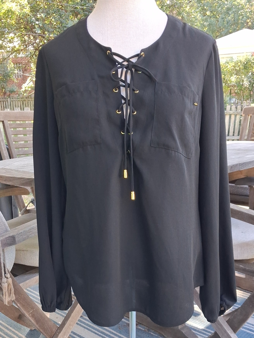Bebe Black Lace Up Front Long Sleeves Tunic Women's Small